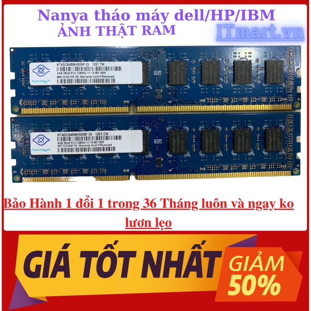 Ram PC DDR3/DDR3L, 8Gb 4Gb bus 1600Mhz- ram tháo máy đồng bộ HP,Dell,IBM chuẩn Mỹ, bảo hành 3 năm