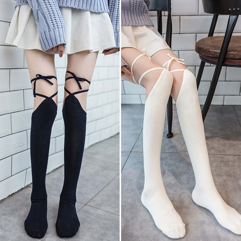 Lolita Socks Cross Strap Over The Knee Socks Long Tube Jk Uniform Socks Female Japanese Lolita Stock
