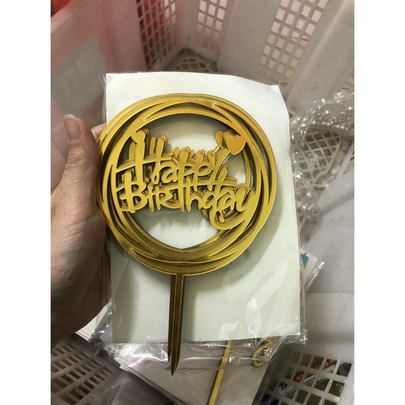 Topper chữ happy birthday bó hoa, bánh sinh nhật