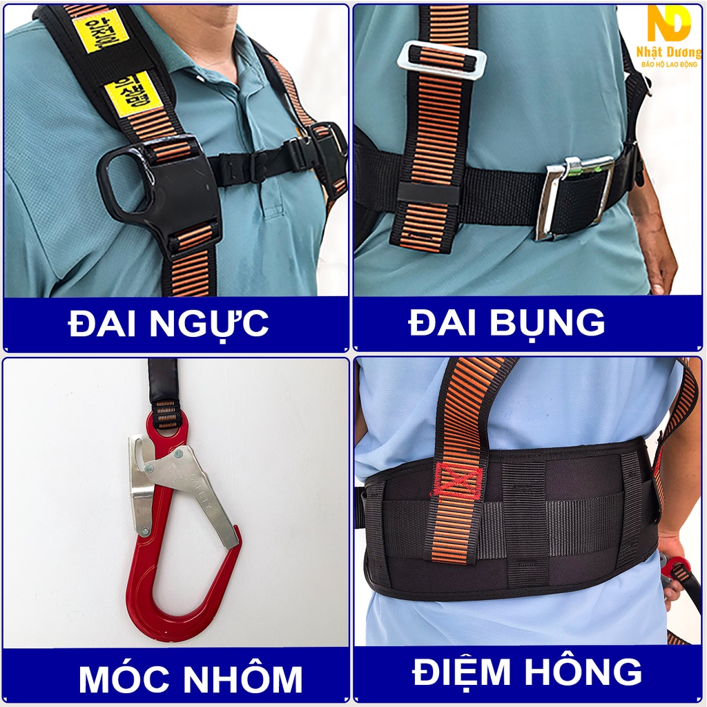 Dây đai an toàn bán thân 1 móc nhôm có giảm xóc BT03, Dây bảo hộ lao động Nhật Dương trèo leo làm việc trên cao