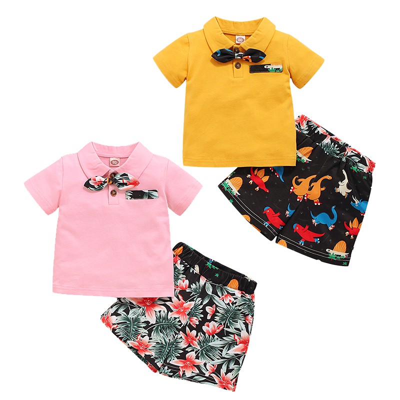 Mikrdoo Bộ áo thun tay ngắn + quần short in hoa cho bé