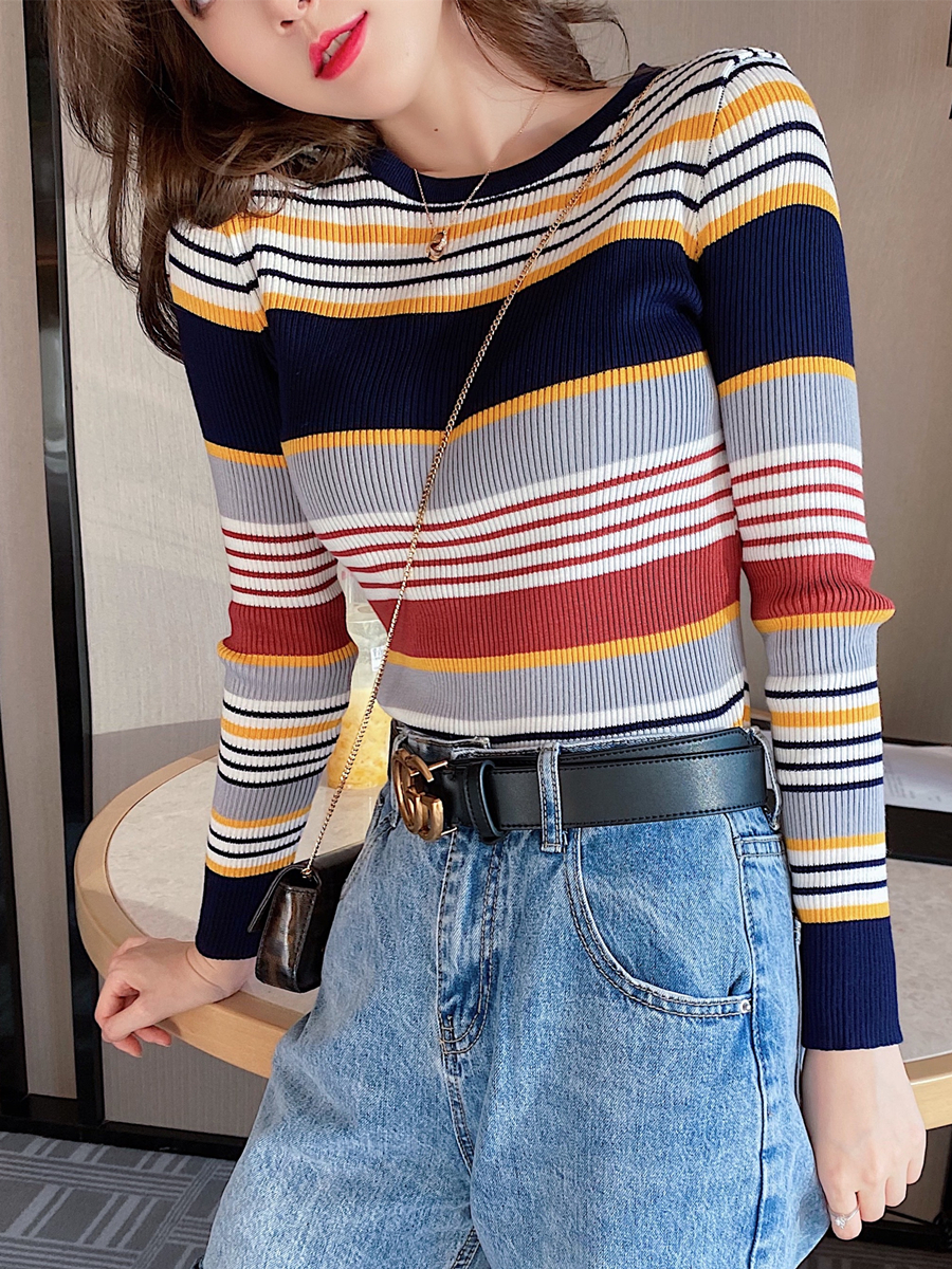 Áo Len Tay Dài Cổ Tròn Kẻ Sọc Ngang Trẻ Trung Hợp Thời Trang | BigBuy360 - bigbuy360.vn