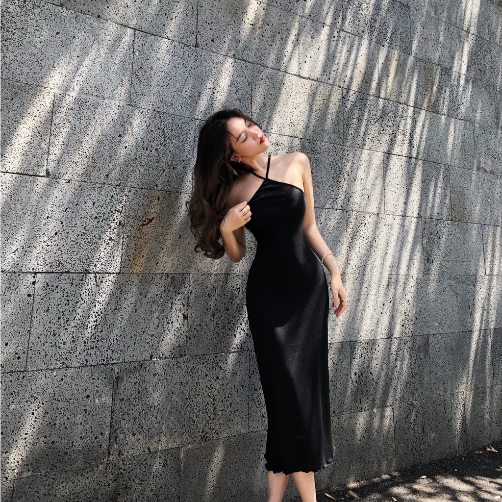 Đầm dáng ôm body midi cổ yếm Emilyshop ulzzang