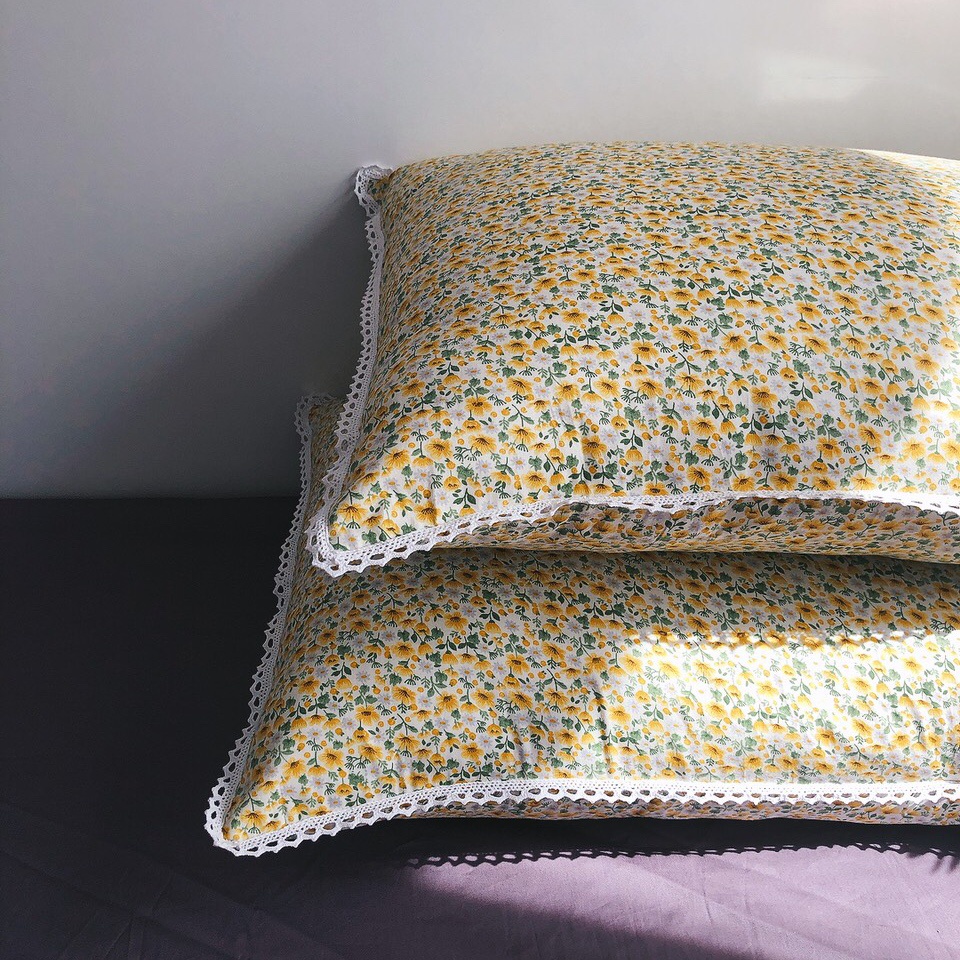 Vỏ gối nằm cotton Hàn hoa nhí viền ren kích thước 45x65cm/50x70cm thương hiệu Homecoming