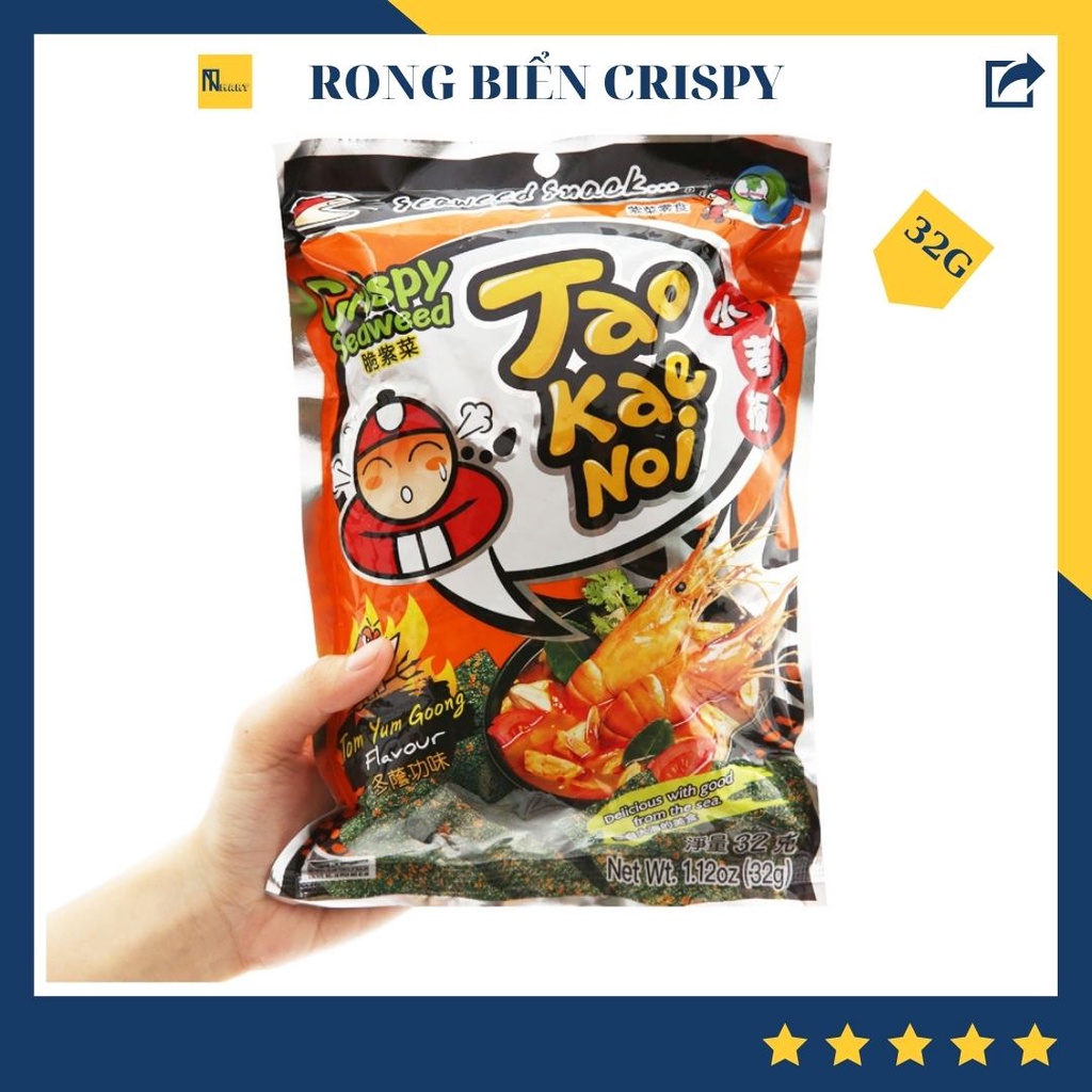 Snack rong biển giòn vị chua cay Tao Kae Noi gói 32g