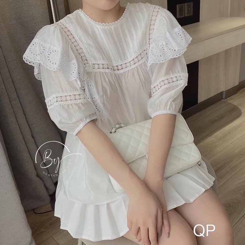 Áo Trắng kiểu phối ren dáng baby doll, trẻ trung,tiểu thư mặc đi học đi chơi đi dạo phố đều xinh yêu đi làm đi chơi😍😍😍