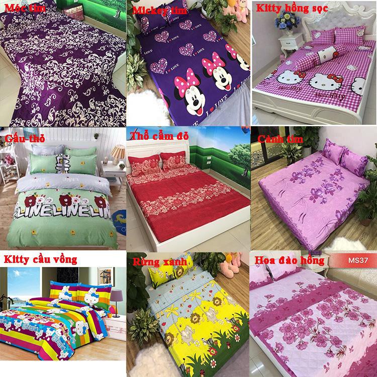 [Nghỉ bán xả gấp]Drap ga giường cotton poly mềm mịn-mẫu hello kitty karo