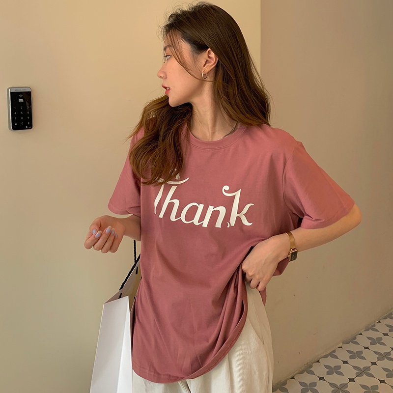 SUXI Áo Thun Nữ Mùa Hè Dáng Rộng Tay Ngắn In Chữ Hàng Mới