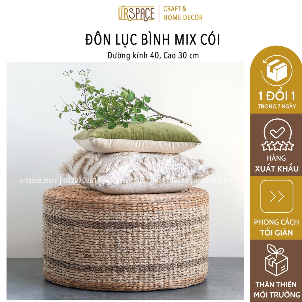 Ghế đôn cói (lục bình bèo tây) hình trụ tròn đa năng D40xH30 Ur Space