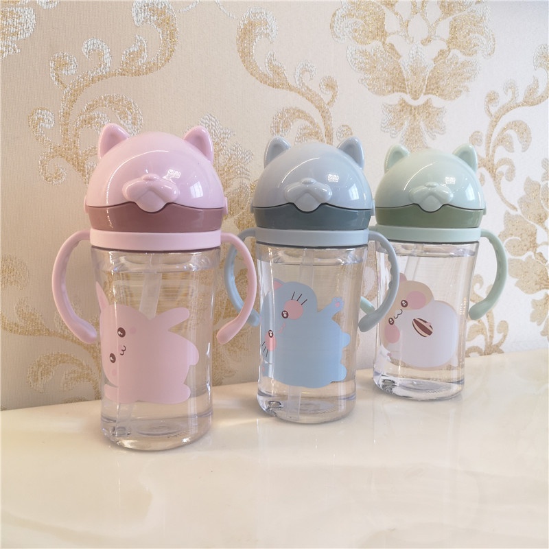 Mới Bình Uống Nước MY0198 Có Tay Cầm Và Ống Hút Họa Tiết Hoạt Hình Chống Tràn Chống Rơi Cho Bé