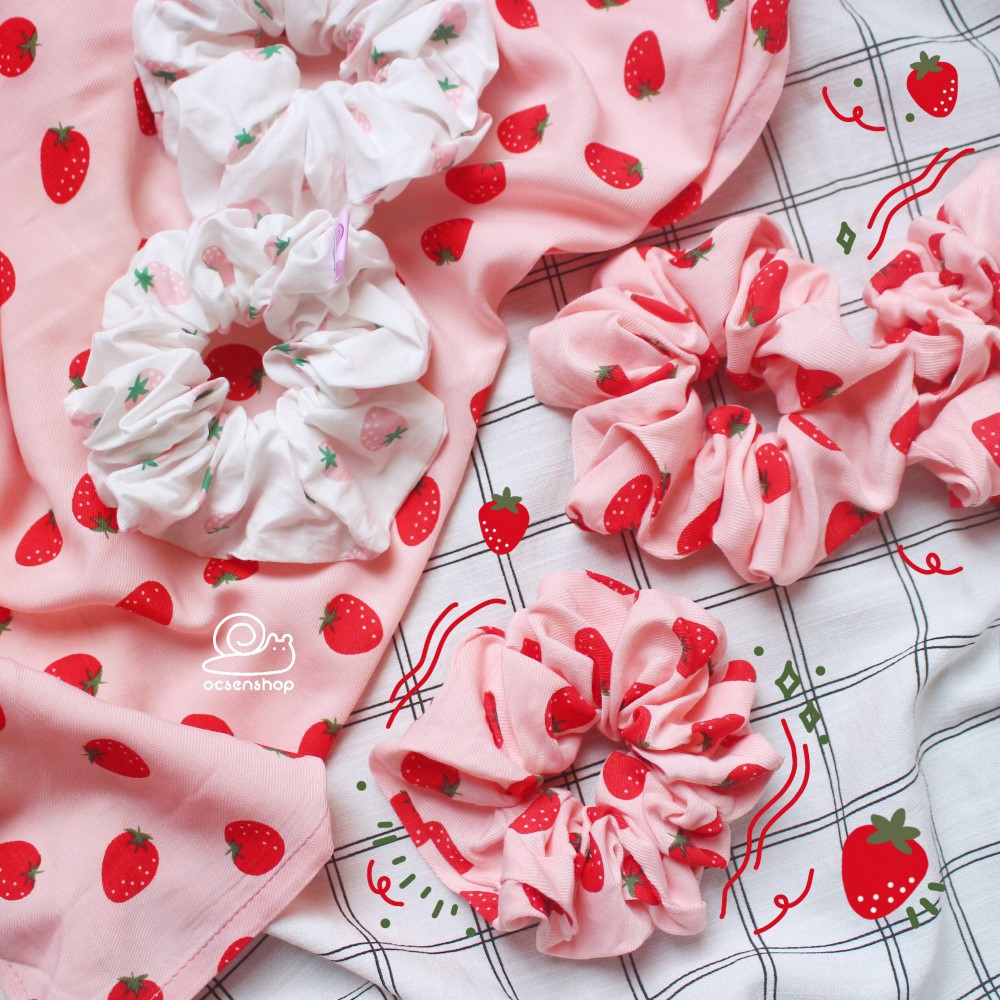 Chun buộc tóc Scrunchie hoạ tiết Cherry và Dâu