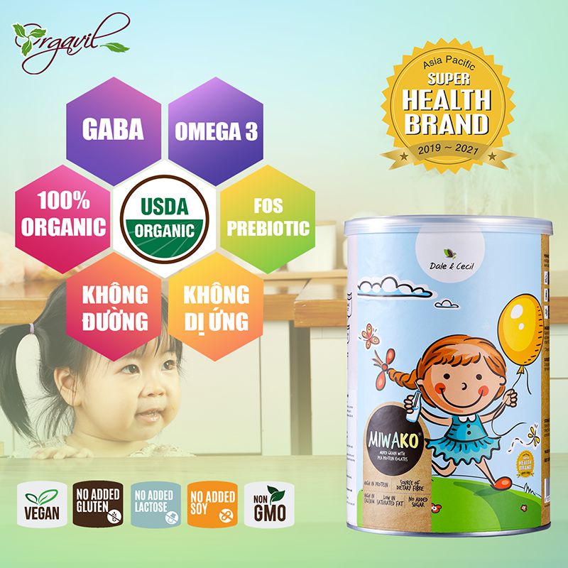 Sữa Công Thức Thực Vật Hữu Cơ Miwako 700G Vị Gạo - Sữa Hạt Bổ Sung Omega 369, Ngũ Cốc Dinh Dưỡng - Orgavil
