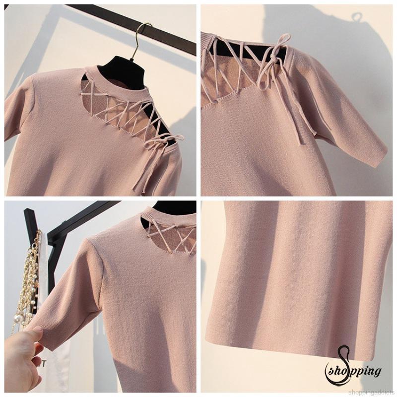 Áo len nữ ngắn tay cổ lọ thời trang | BigBuy360 - bigbuy360.vn