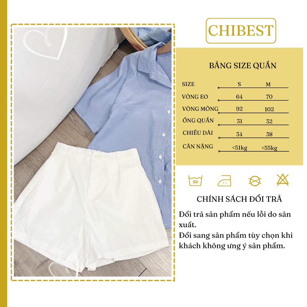 Set bộ quần short nữ áo sơ mi sọc nhuyễn tay ngắn trắng CHIBEST HSB33