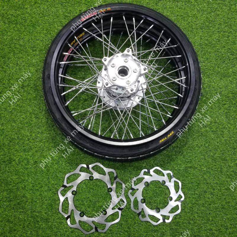 Bánh căm Exciter 150 niềng nhôm thái đen đùm mạ crom kèm đĩa trước sau lắp như zin không cần chế msp 0077