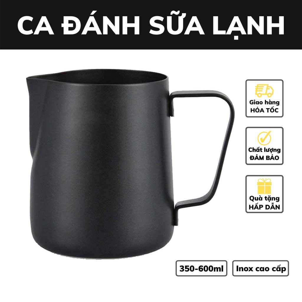 Ca đánh sữa inox cao cấp dung tích 350-600ml pha cà phê Espresso đổ hình cappuccino nghệ thuật Art Latte đen nhám