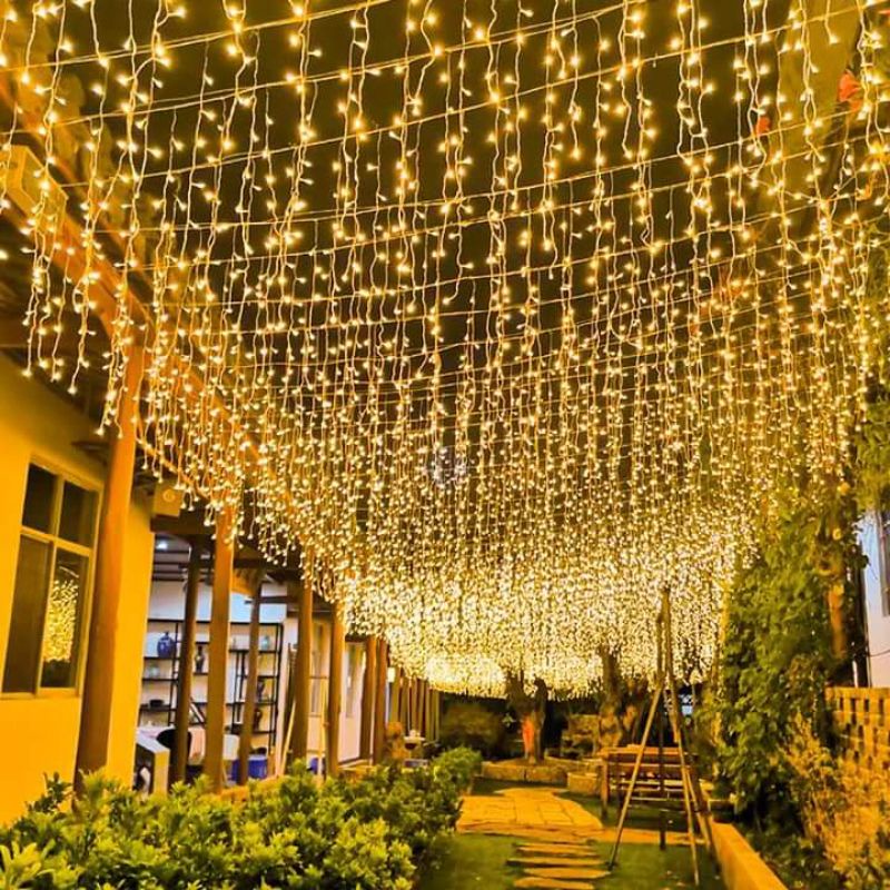 Dây Đèn led rèm trang trí 12m x0.6m Điểm Sao Băng, dây bóng đèn treo thả ngoài trời