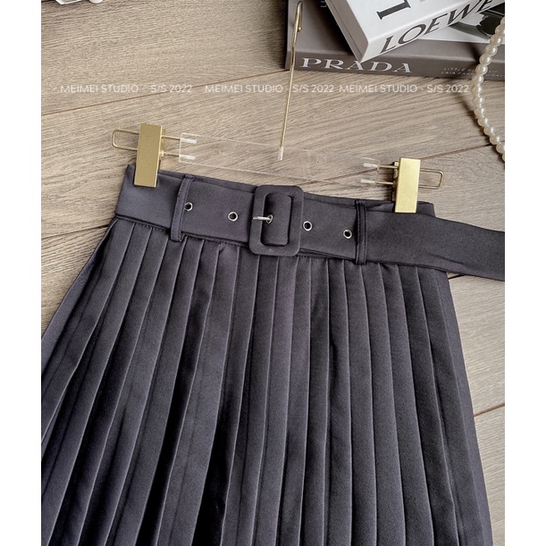 Chân Váy Xếp Ly Kèm Đai Có Lót Quần - Váy Phong Cách Hàn Quốc Tone Màu Basic Dễ Phối Đồ | XTHCV01 | MeiMei Studio