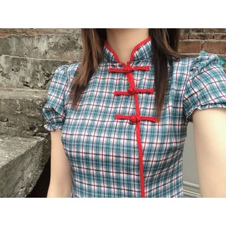 Sườn xám cách tân caro mới (ảnh thật)