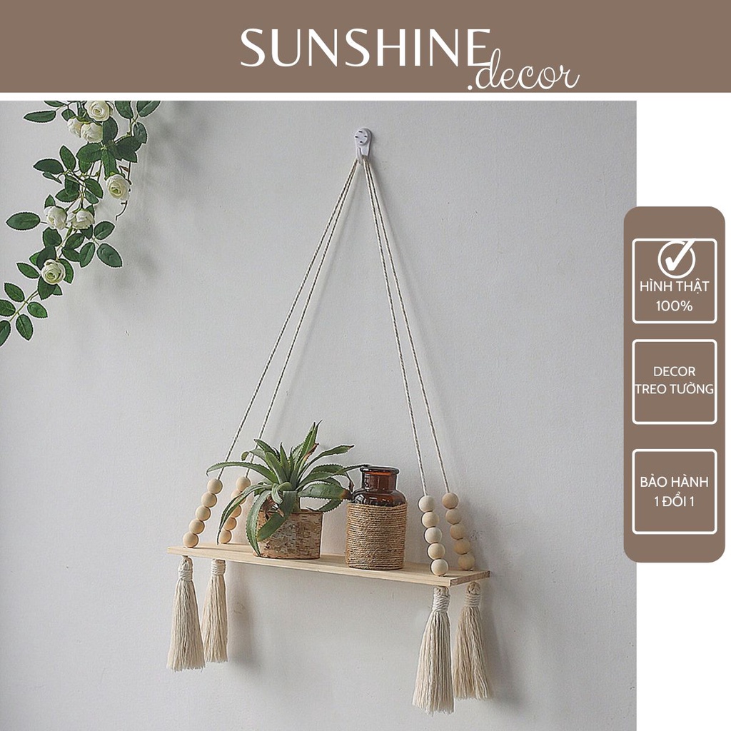 Kệ gỗ treo tường, kệ dây thừng treo cây trang trí decor phòng khách, phòng ngủ