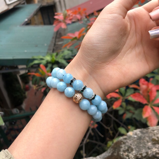 Vòng đá phong thuỷ Aquamarine mix charm 8ly