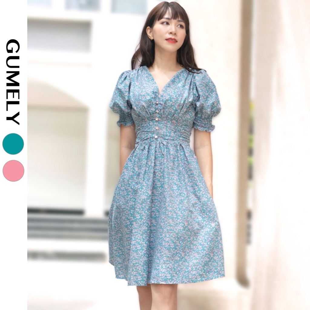 Đầm hoa nhí vintage đẹp dáng dài xoè tay phồng thời trang nữ thiết kế Gumely ViAnh dễ thương đi làm dạo phố dự tiệc