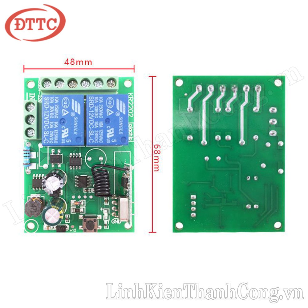 Bộ Điều Khiển Từ Xa RF Học Lệnh 2 Kênh 220VAC 10A (Tay Phát + Mạch Thu)