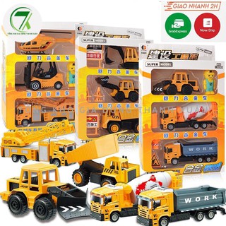 Đồ chơi xe công trường, xe cẩu, bom, tải, máy bay, bồn bê tông hướng nghiệp, hộp 3 xe dành cho các bé