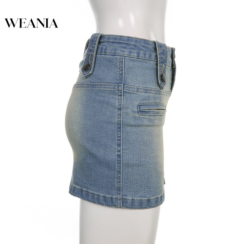 Chân váy jean Lưng Cao Phối Khóa Kéo Phong Cách Retro Đường Phố Cá Tính