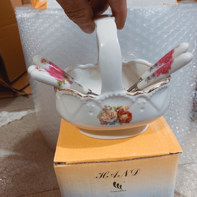 giỏ sứ đựng thìa dĩa cao cấp hình ovan