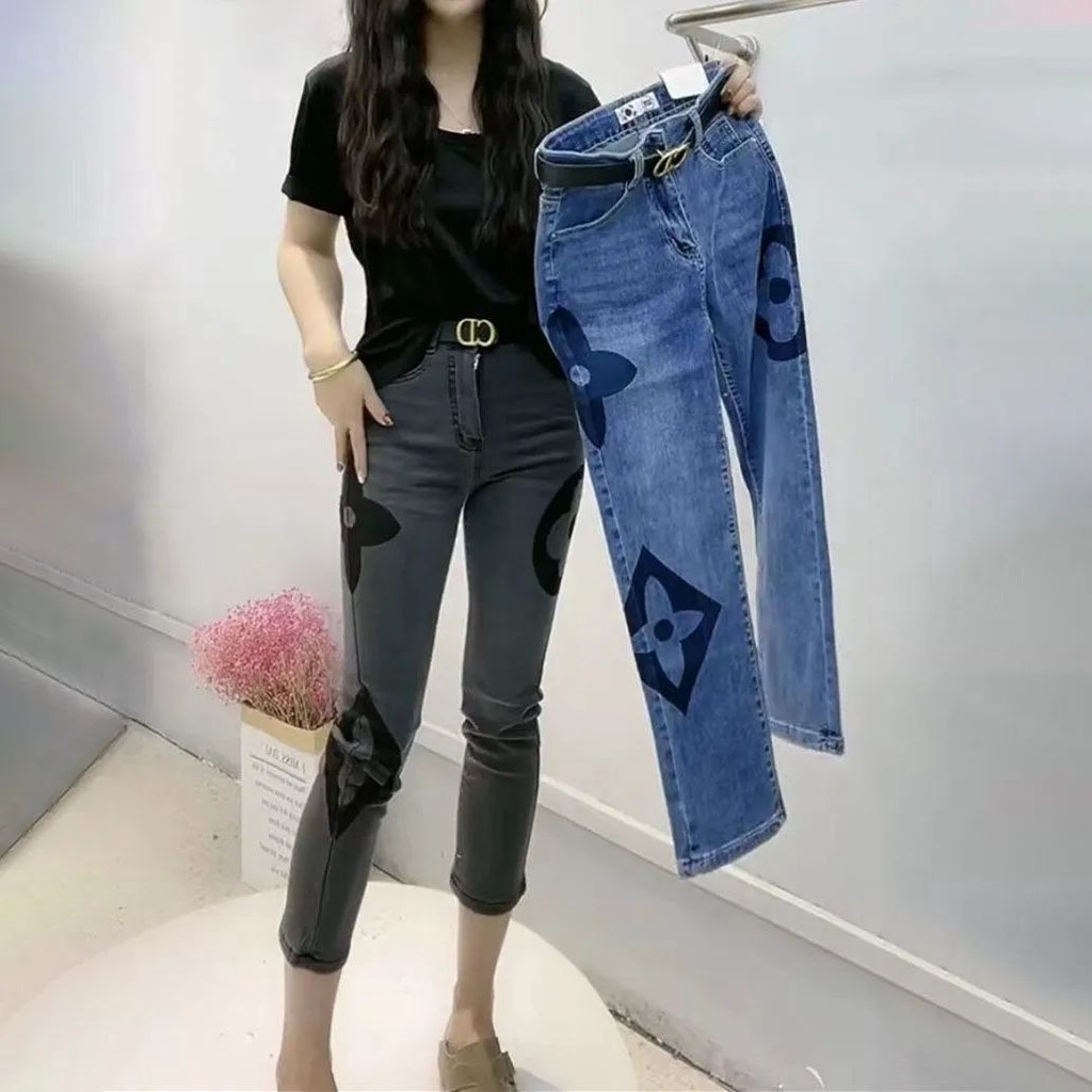 Quần Jeans Dài Lưng Cao Dáng Ôm Phong Cách Cổ Điển Thời Trang Mùa Hè Cho Nữ Size 2022 E487