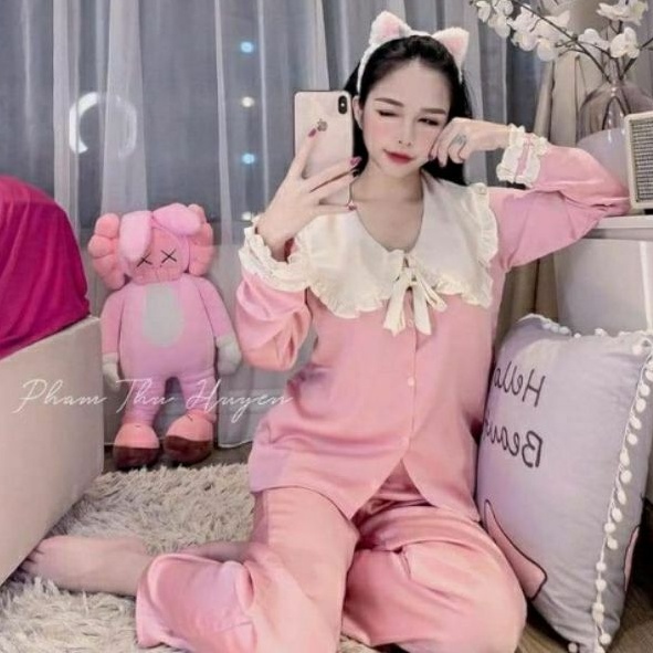 Bộ ngủ nữ pijamas bèo tiểu thư Bộ đồ mặc nhà Phi Lụa Satin hoặc kate thái freesize tới 60kg Ivyshop