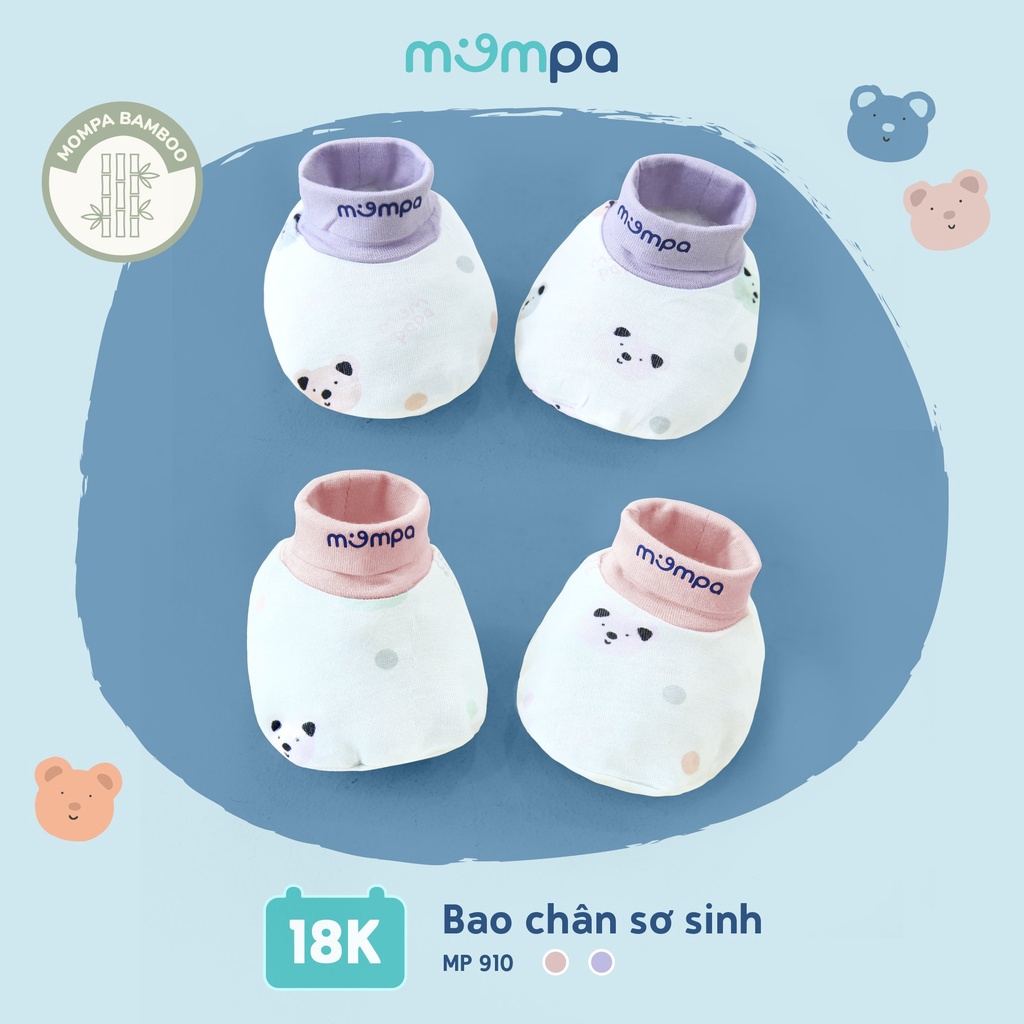 Set bao tay chân mũ yếm sơ sinh cho bé Mompa vải sợi tre mềm mịn co giãn 907