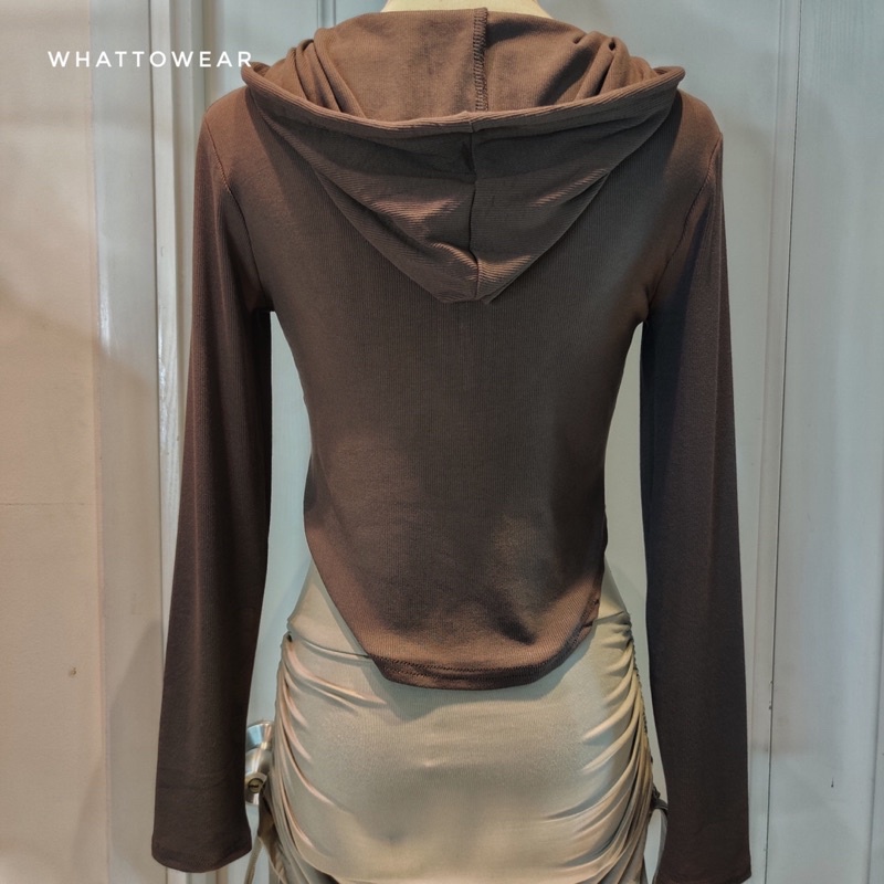 Áo hoodie croptop thun mịn vạt bầu nửa khoá kéo dài tay