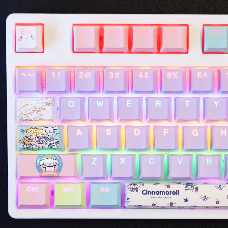 Cinnamoroll Keycap Cherry Profile Sanrio Mascot Chủ đề Anime PBT Thuốc nhuộm Thăng hoa Bàn phím cơ Truyền ánh sáng Keycaps 108 Phím