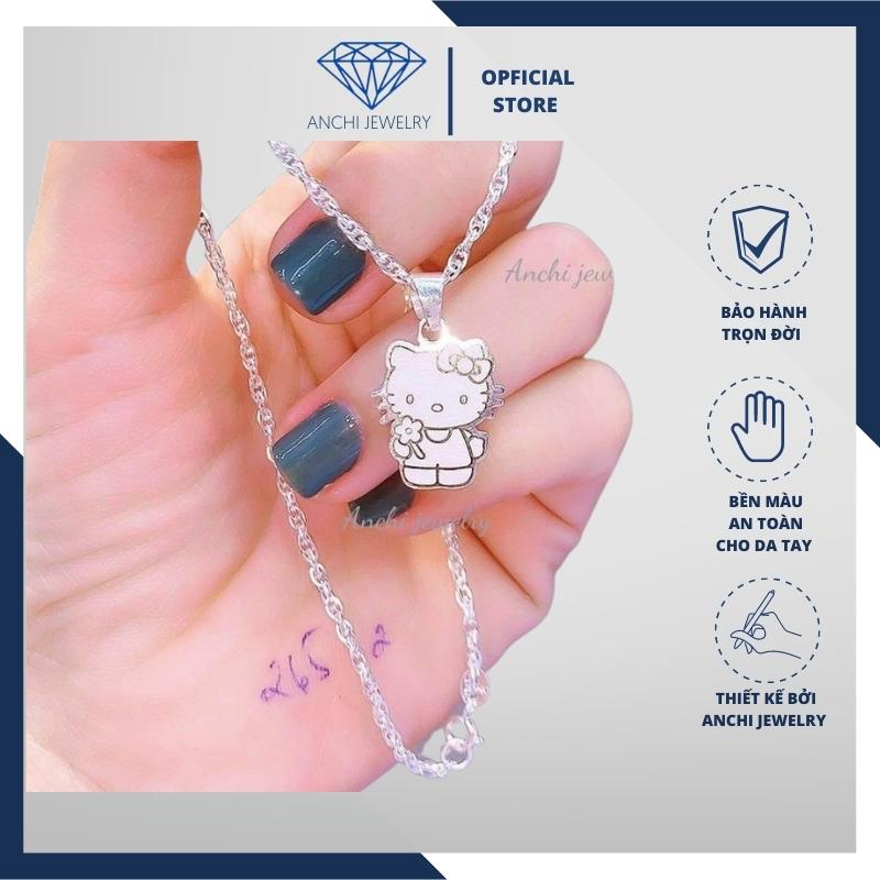 Dây chuyền mèo kitty khắc tên cho bé gái, chuẩn bạc ta nguyên chất, Anchi jewelry
