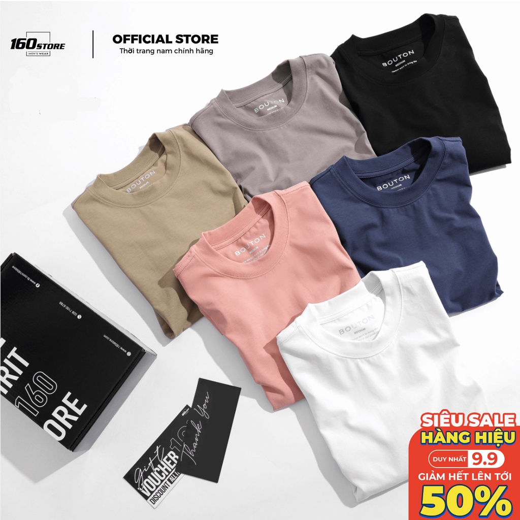 Áo Thun Nam, Áo Phông Nam Cổ Tròn BOUTON in Logo, Vải Cotton Co Giãn, Form Slim Fit ATEC0001 160STORE - Hàng nhập khẩu