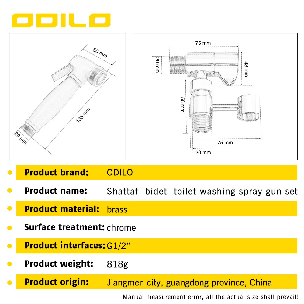 ODILO Bộ Vòi Xịt Nước Toilet 4 Trong 1 Bằng Đồng Thau Chrome Shattaf