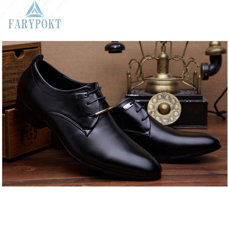 FATY~Men Casual Fashion Oxfords Leather Lace Up Wedding Formal Dress Shoes High Quality
