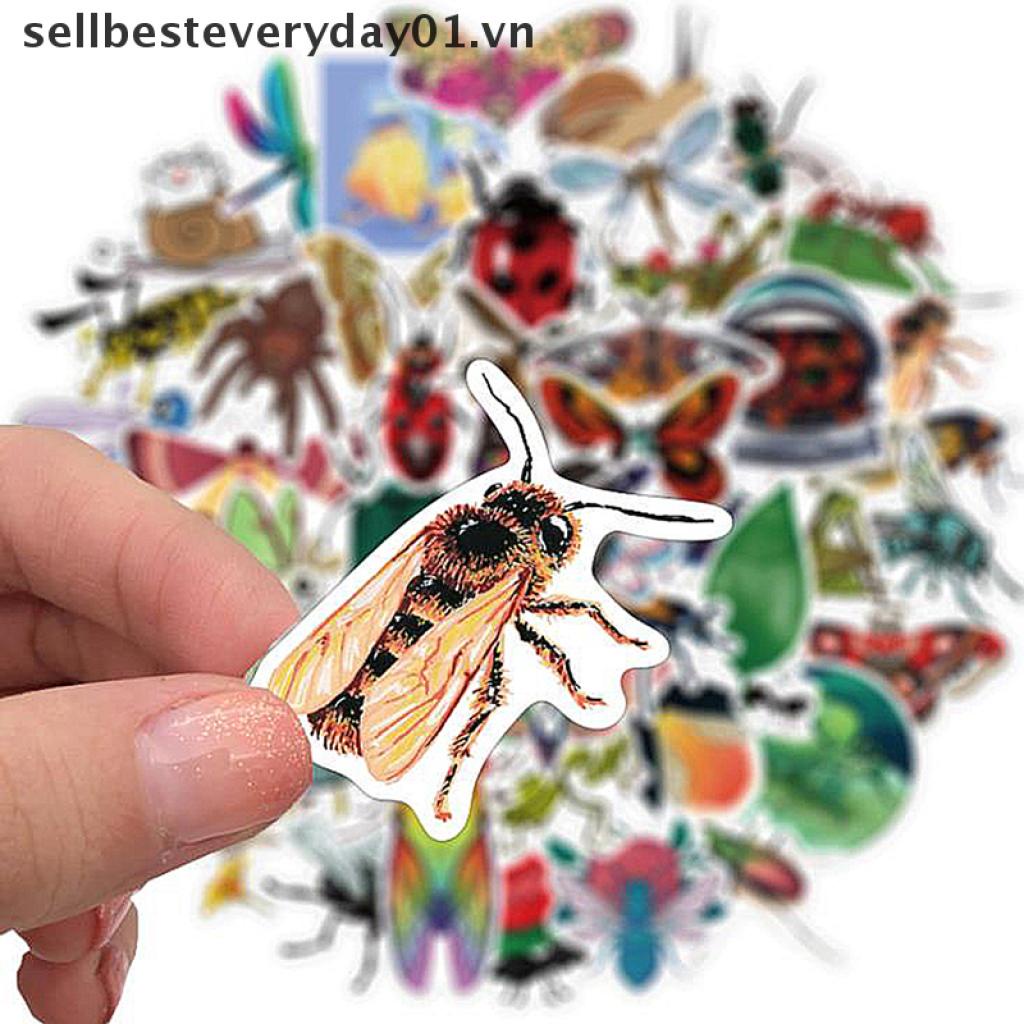 【sellbesteveryday01.vn】 50Pcs Nature Insect Stickers Animal Ant Ladybug Butterfly Graffiti Stickers .