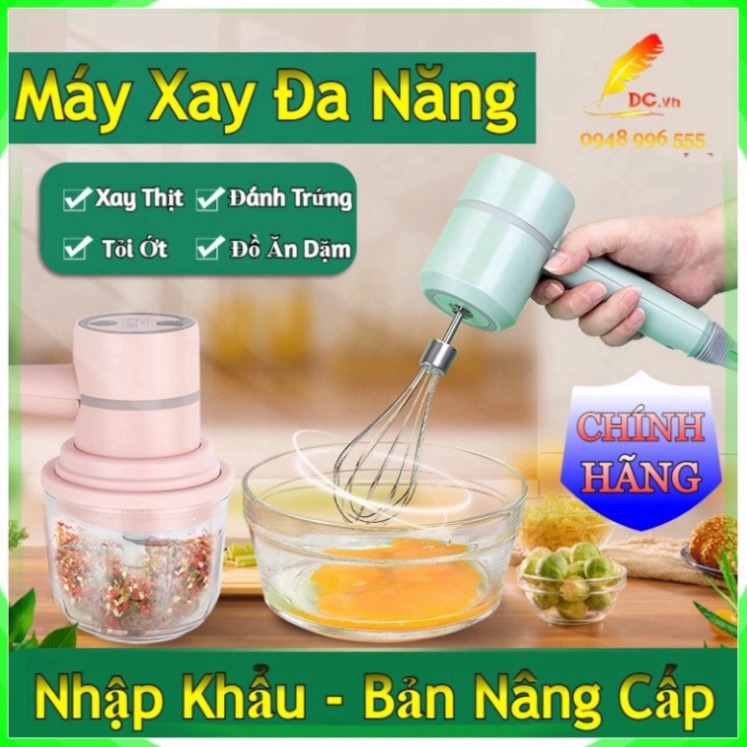 Máy Xay Đa Năng - Máy Đánh Trứng , Xay Tỏi Ớt Xay Thịt Đồ Ăn Dặm Bản Nâng Cấp Cao Cấp Cầm Tay Không Dây Sạc Điện