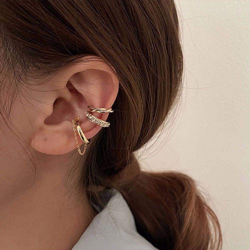 Khuyên Kẹp Tai Thiết Kế Tối Giản Sang Trọng|Đôi Bông Tai Dáng Dài Đính Đá Thời Trang Cho Nữ