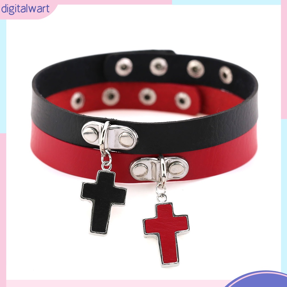 Vòng Cổ Choker Giả Da Phối Mặt Chữ Thập Thời Trang Cá Tính Dành Cho Nữ