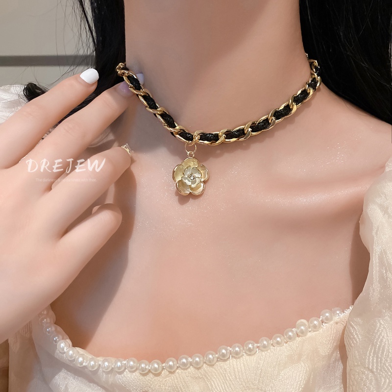 Vòng Cổ Da Đính Đá Họa Tiết Hoa Phong Cách Âu Mỹ Cổ Điển Thời Trang