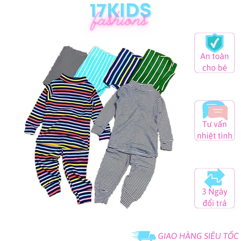 Set Bộ Bé Trai, Bộ Kẻ Dài Tay Cổ 3p Dành Cho Bé Trai Từ 7-9kg KIDS21038