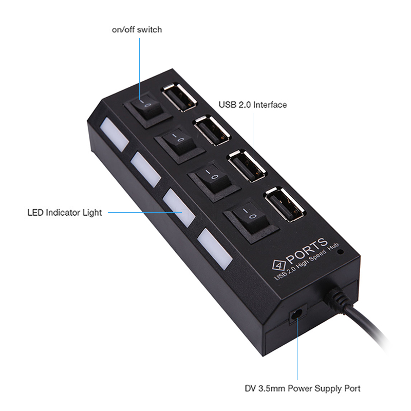 Bộ Chia 4 Cổng Usb 2.0 KEBIDUMEI Tốc Độ Cao Có Công Tắc