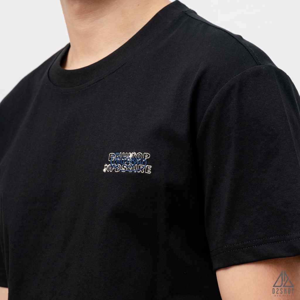 Áo thun D2shop, áo thun cổ tròn đắp vải lưng CALIFORNIA, đắp vải , màu đen