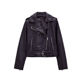 Áo khoác da nữ Zara cao cấp khoá kéo ngực tay dài cổ vest