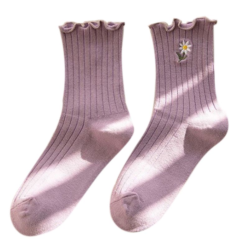 Youyo Đôi Vớ Ngắn Tới Mắt Cá Chân Có Gân Thêu Hoa Cúc Dành Cho Bạn Nữ