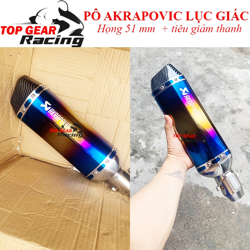 Lon Pô Akrapovic Lục Giác Màu Titan 7 Màu &lt;TOPGEAR&gt;